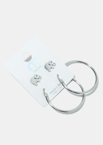2-Pair Elephant & Hoop Earrings