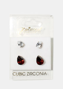 2-Pair Teardrop Gemstone Earrings