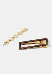 2-Piece Heart and Rectangle Enamel Hair Clips