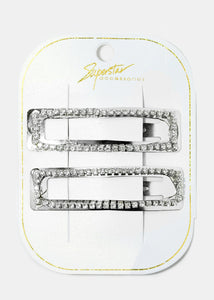 2-Piece Rhinestone Studded Rectangle Snap Clips