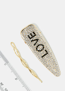 2-Piece Rhinestone Studded Logo Hair Pins