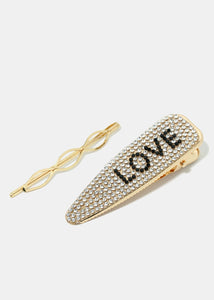 2-Piece Rhinestone Studded Logo Hair Pins