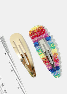 2-Piece Glittery Rainbow Snap Clips