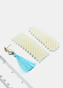 2-Piece Pearl Beaded Hair Pin & Tassel Earrings