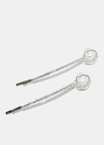 2-Piece Rhinestone Linked Circle & Pearl Hair Pins